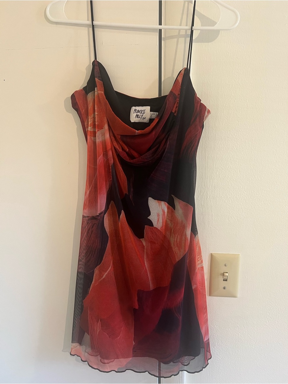 Princess Polly Red and Black Floral Cowl Mini Dress